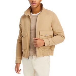 Michael Kors Mens Woven Barracuda Stretch Full Zip Bomber Jacket Khaki Size Smal
